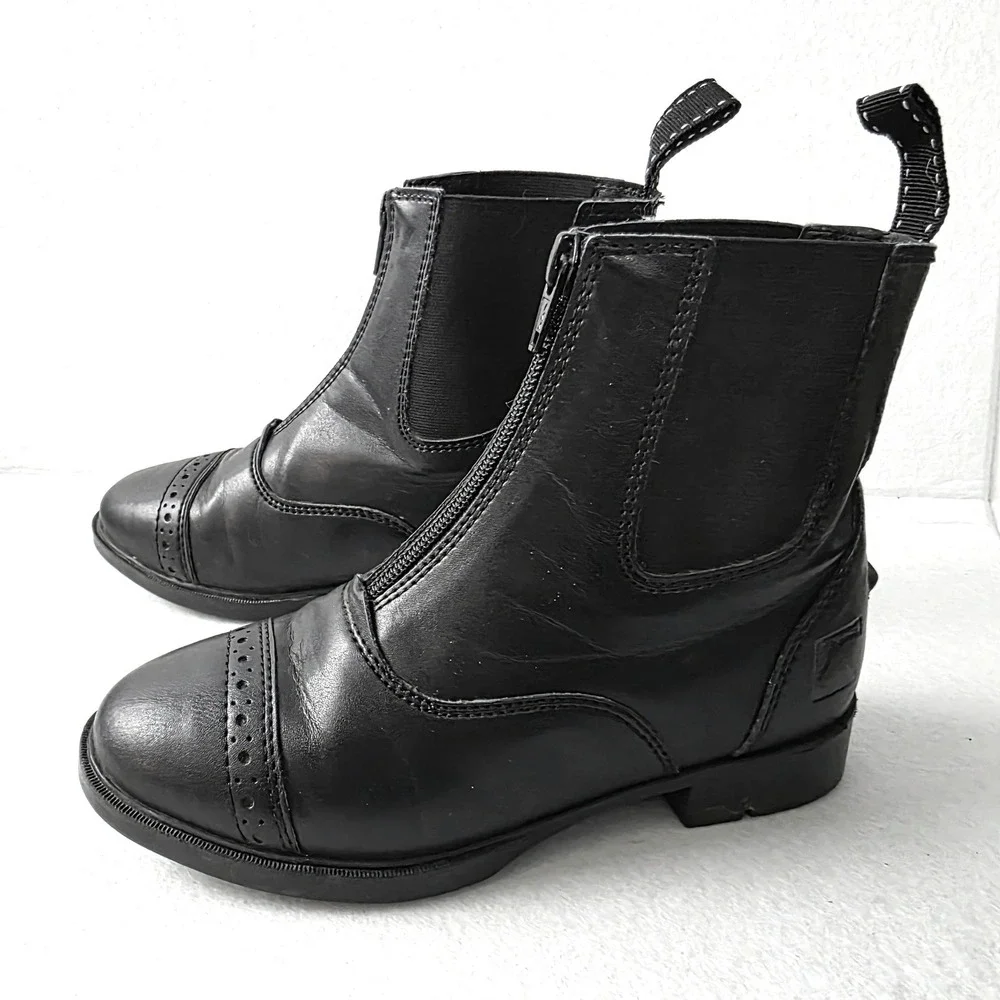 Riding Sport Dover Saddlery Kids Black Front Zip Paddock Boots K8666 Size 2